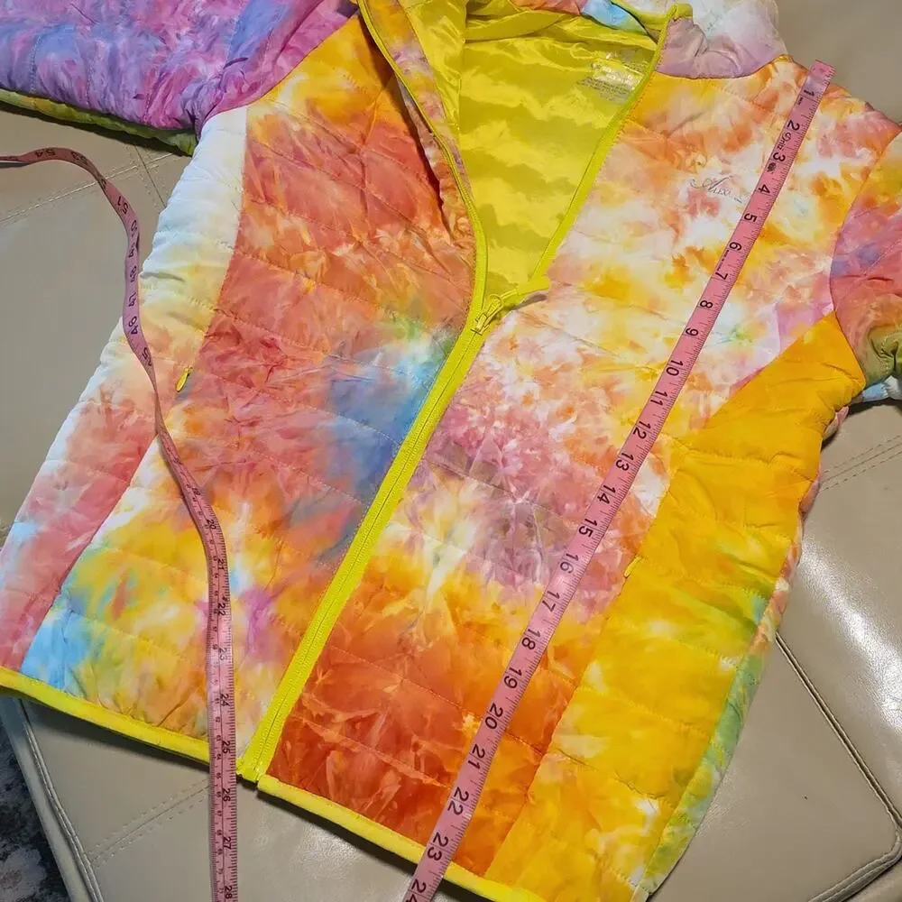 Alexa Rae Hooded Yellow Tie Dye Puffer Jacket Kids Size Medium 12/14 NWT